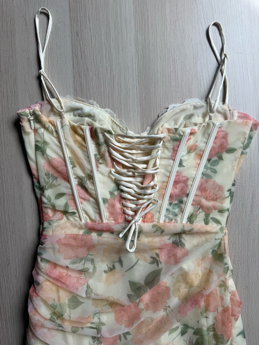 House of CB Cream Floral Lace Corset Slip Gown - Picture 9 of 16